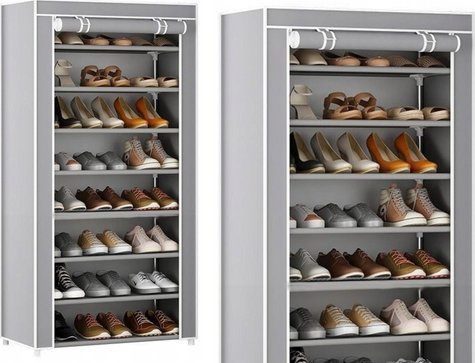 Lean 8 Lygių Batų Lentyna su Dulkių Dangčiu, Pilka