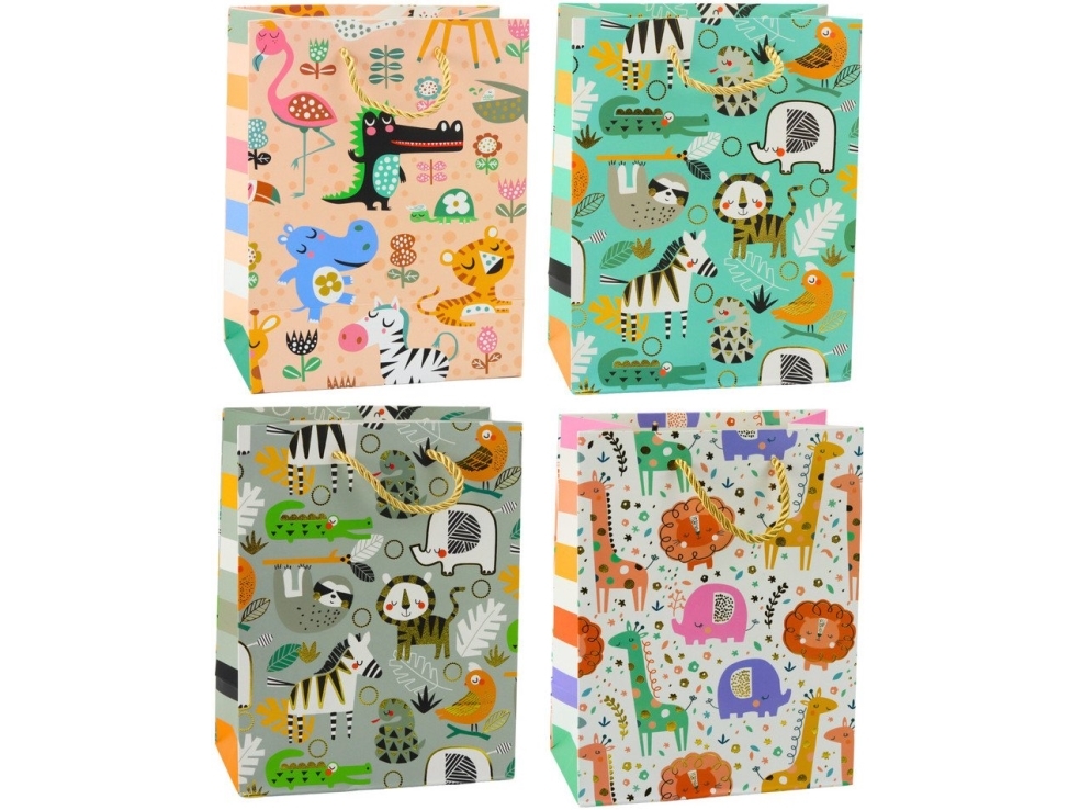 Lean Geschenktragetasche Aus Papier Safari-Tiere 23 X 18 X 10,5 Cm