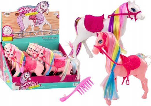 Leantoys Figur: Kon, Bunte Pilz, Rosa Sattel, Bürste Farm, Weiß/Rosa