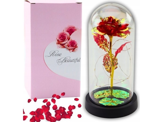 Evig rose i krystalkuppel med LED-belysning rød 21x11cm