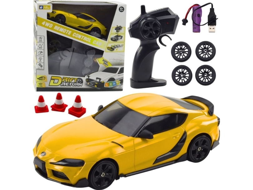LeanToys Drift Sportbil Utbytbara hjul Fjärrkontroll RC 4WD Gul | Leksaker - Radiostyrda leksaker - Bilbanor | GameStuff