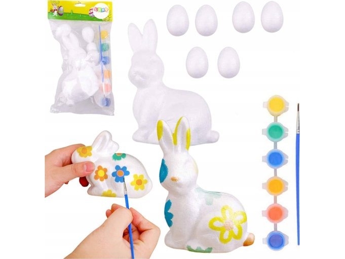 Påskeægsæt Styrofoam Eggs 6pcs Figurine Hare Paintings