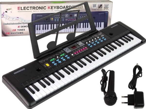 Lean Toys Klaviatūra su mikrofonu ir natų laikikliu, 61 klavišai
