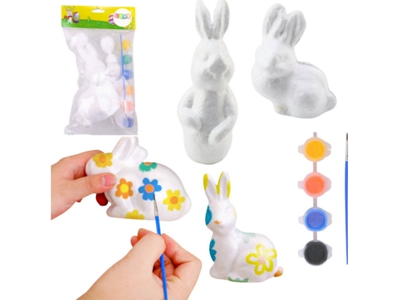 Leantoys Malset Für Styropor-Deko 4 Hasen Farben Pinsel Lean Toys
