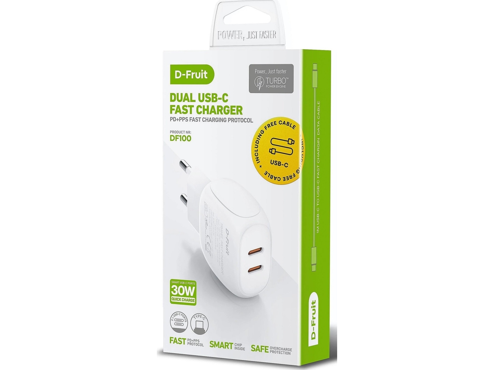 D-Fruit Charger 30W 2Xusb-C + Usb-C Cable Df100 1M