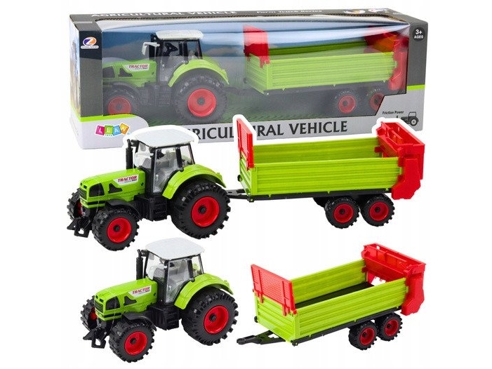 LeanToys traktor med anhænger, trykfriktionsdrift, åbne klapper/døre, grøn