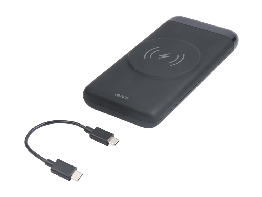 DELTACO Trådløs powerbank med magnet, USB-C og USB-A, 10.000 mAh, sort | Tele & GPS - Batteri & Laddare - Strömförsörjningsbanker | GameStuff