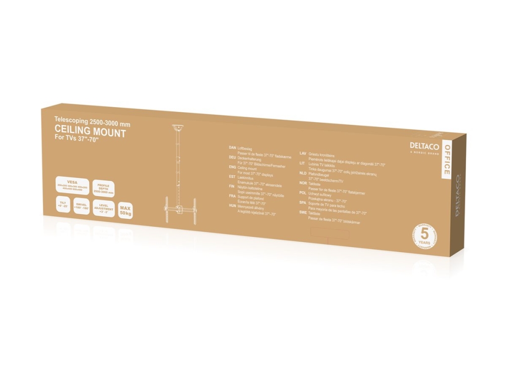 DELTACO Office - Monteringssats (takmontering) - full motion, telescopic - för platt panel - 2500 - 3000 mm - svart - skärmstorlek: 37-70 | TV, Ljud & Bild - TV & Hemmabio - TV-montering | GameStuff