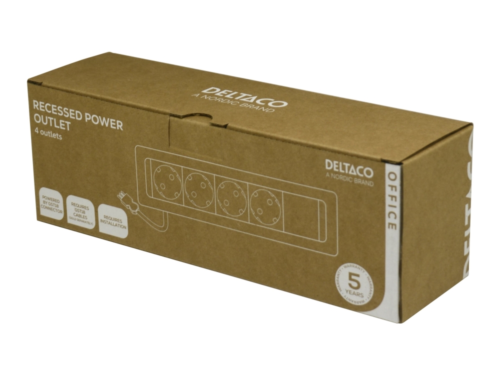 Deltaco Office - Stikdåse - Recessed, Gst18 Cable In, Gst18 End Cap Out - Ac 100-240 V - Input: Gst18 - Output-Stikforbindelser: 4 (4 X Cee 7/3, Gst1