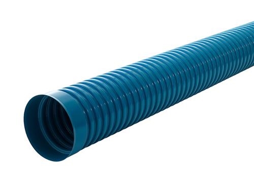 Wavin opføringsrør Ø 425 x 6000 mm. Blå korrugeret med muffe, PVC