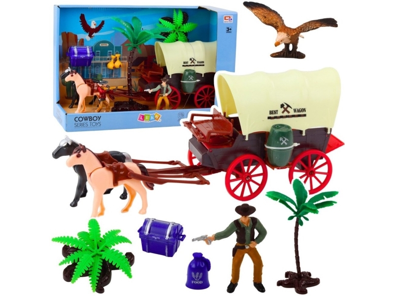 Cowboy Set Western Kutsche Figuren Pferde Cowboy Palmen Lean Toys