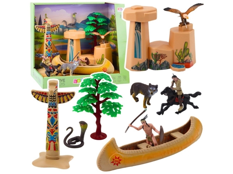 Leantoys Figurenset Indianer: Totem, Kajak Und Indianerdorf