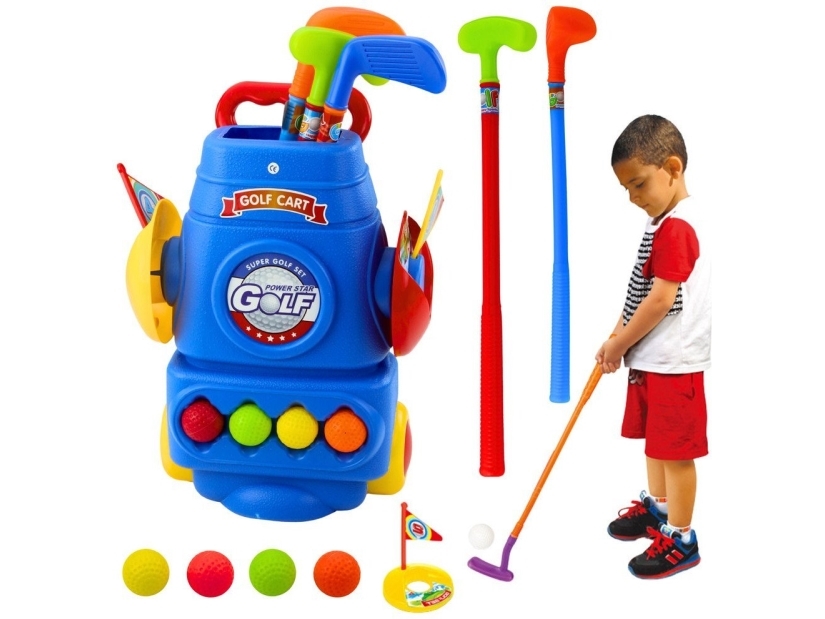 Lean Toys Rinkinys til golf Vežimėlis 3 køller 2 flag 4 bolde