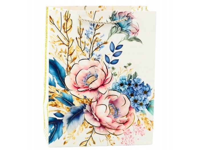 LeanToys gavepose blomster guld detaljer 23 x 18 x 10 cm