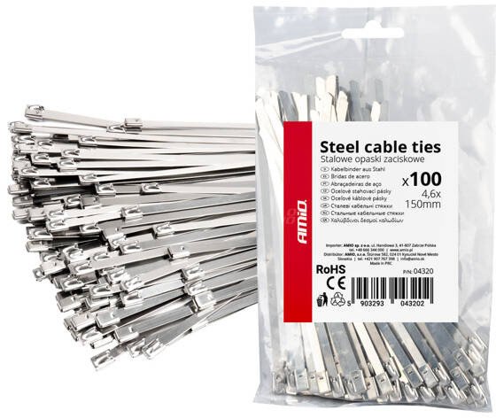 Ruostumattomasta teräksestä valmistetut metallikiinnikkeet 4.6x150mm 100 kpl amio-04320