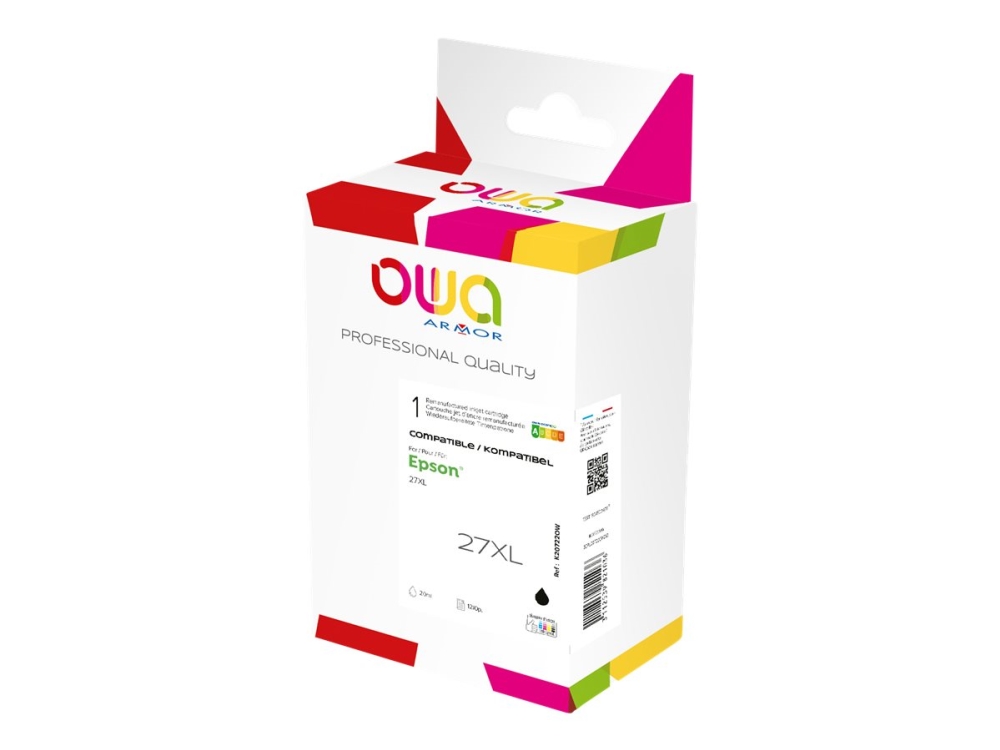 Owa - 20 Ml - Sort - Kompatibel - Boks - Genproduceret - Blækpatron (Alternativ Til: Epson 27Xl) - For Epson Workforce Wf-3620, 3640, 7110, 7210, 761