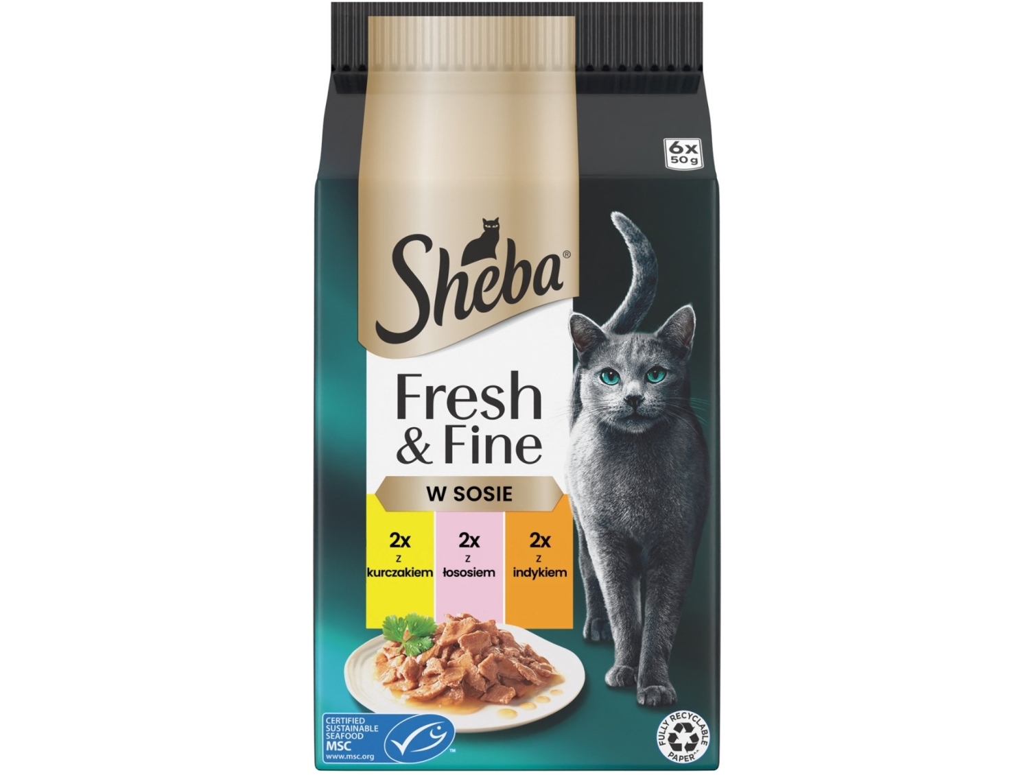 Sheba Fresh Finmix kylling laks kalkun i saus våt kattemat 6x50g