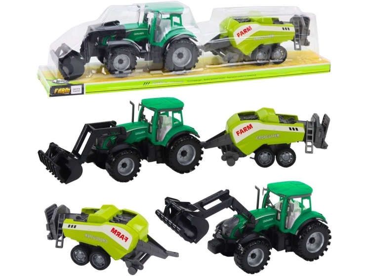 Traktor-Set Mit Lader Und Ballenpresse Grün