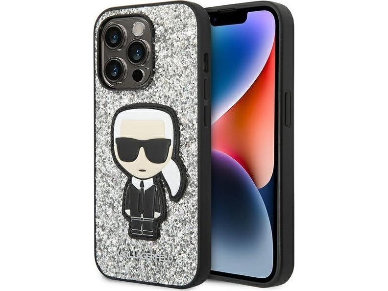 Karl Lagerfeld Fodral till iPhone 14 Pro 6,1 hardcase silver/silver Glitter Flakes Ikonik | Parfymvarumärken - H-M - Karl Lagerfeld | GameStuff
