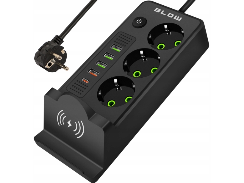 98-237# Ps-350U 3-Socket Forlængerkabel 4Xusb+Usb-Pd 3M Sort 3X1mm