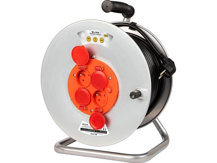 Blow Pr-61 Verlängerungskabel 4 Steckdosen Mit Schutzkontakt 50 M Metall-Kabeltrommel 3X2,5 Mm