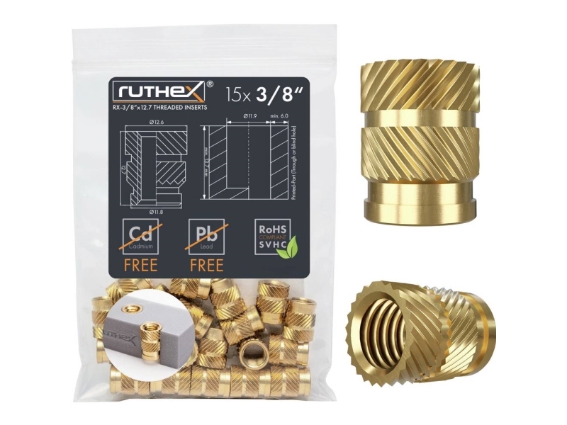 Ruthex Gewindeeinsatz Passt Für (3D-Drucker): Bq Prusa I3 Hephestos, Creality Cr-10 Rx-3/8“-16-X12.7 Ge-3/8X127-001