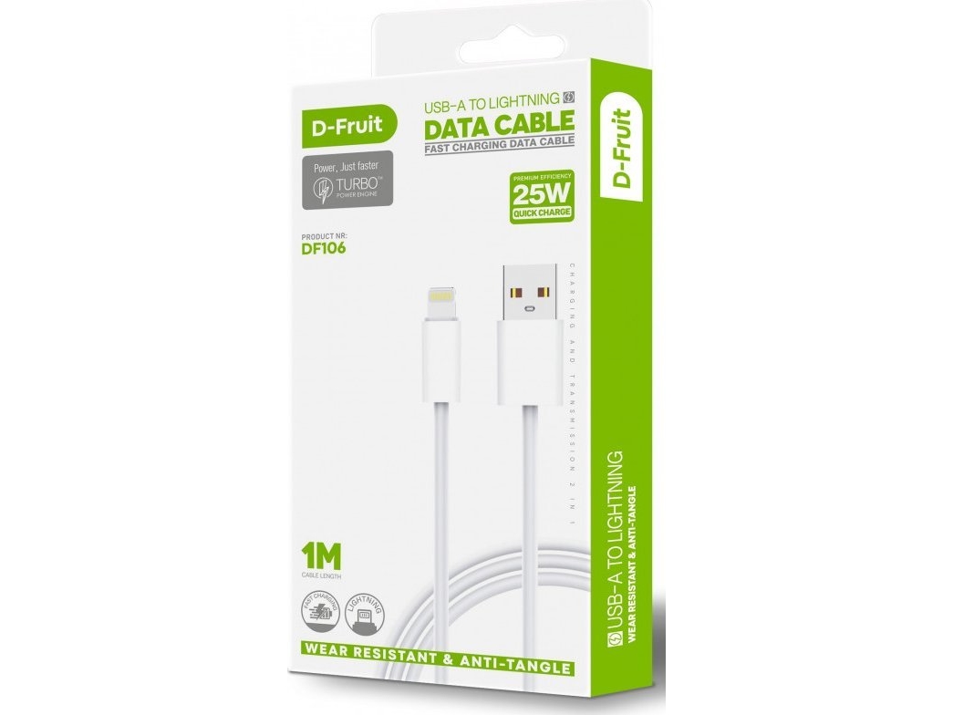 D-Fruit Cable Usb-A - Lightning 1M, White (Df106)