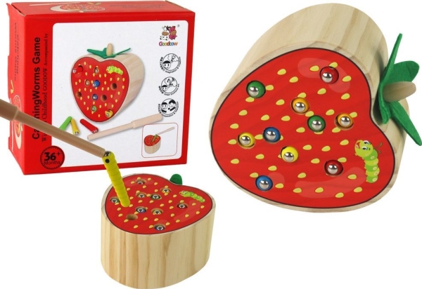 Lean Toys Medinis braškių magnetinis žaidimas „Gaudyk kirminą“