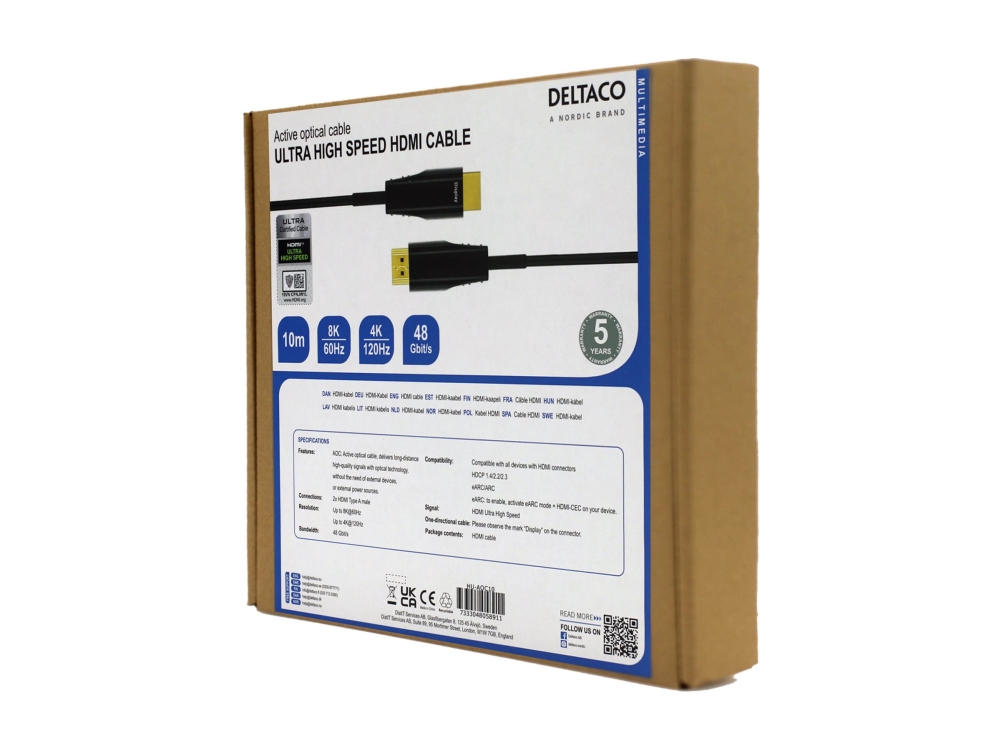 Ultra Hochgeschwindigkeits-Hdmi-Kabel Deltaco, 48Gbps, 10M, Schwarz, Aoc / Hu-Aoc10