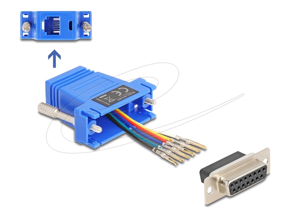 Delock - Seriel Adapter - 15 Pin D-Sub (Db-15) (Hun) Til Rj-12 (Hun) - Tommelskruer - Blå