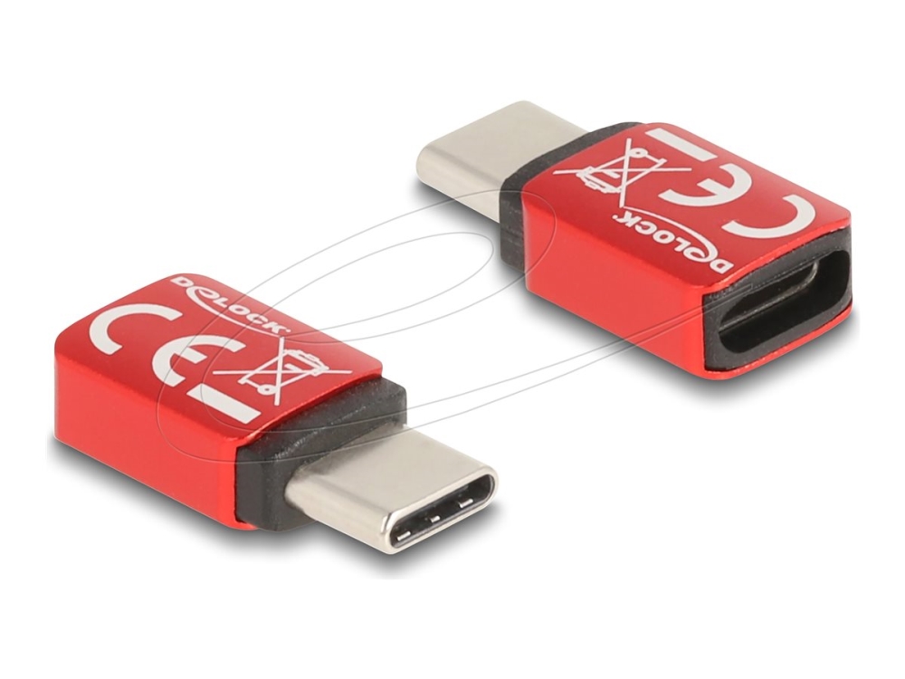 Delock - USB adapter - USB-C (han) til USB-C (hun) - 48 V - 5 A - Data Blocker, USB Power Delivery (240 W) - rød