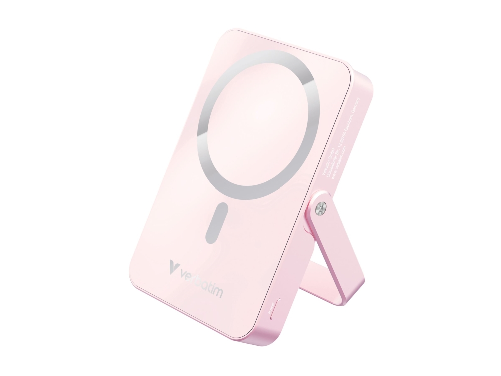 Verbatim Charge 'n' Go - Trådløs power bank - magnetisk, med stativ - Li-pol - 10000 mAh - 20 Watt - 3 A - PD (USB-C) - pink