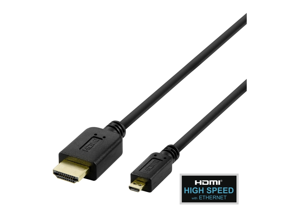 Deltaco - High Speed - Hdmi-Kabel Med Ethernet - Hdmi Han Til 19 Pin Micro Hdmi Type D Han - 2 M - Sort - 4K60 Hz (3840 X 2160) Support, Op Til 18 Gb
