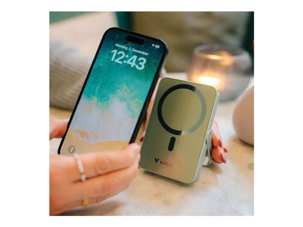 Verbatim Charge 'n' Go - Trådløs power bank - magnetisk, med stativ - Li-pol - 10000 mAh - 20 Watt - 3 A - PD (USB-C) - grøn billede