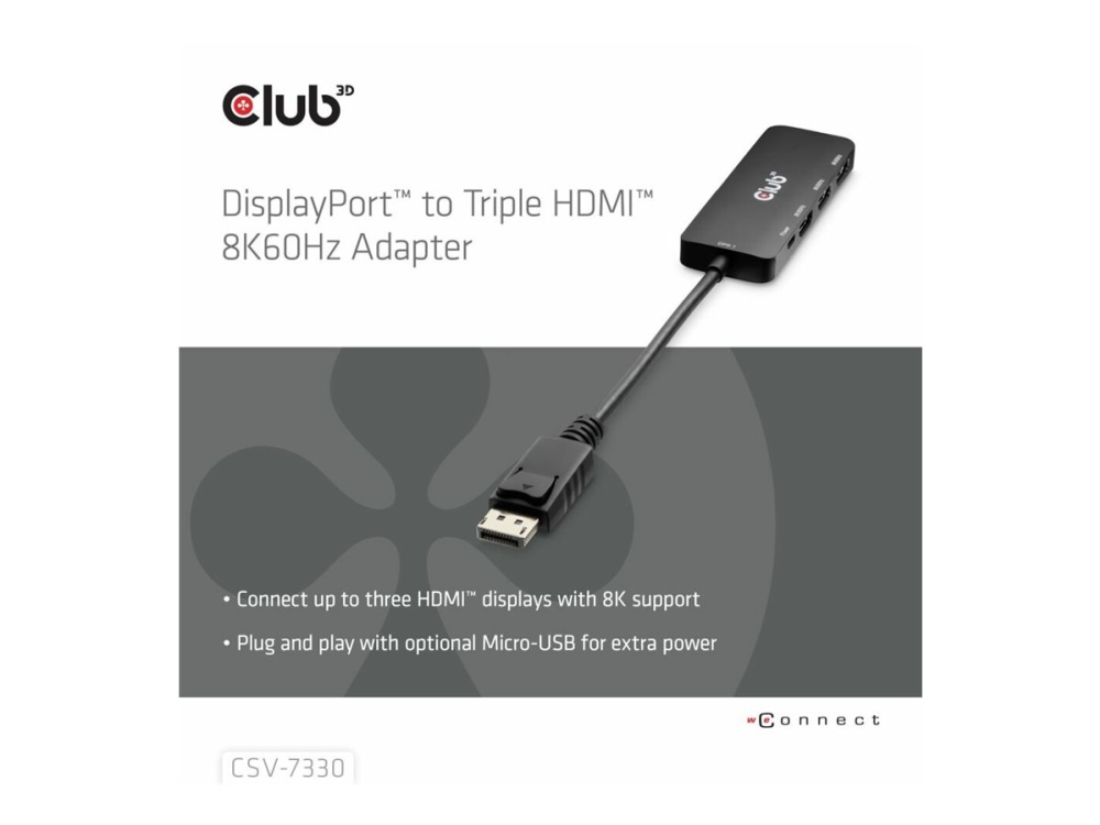 Club 3D - Videoadapter - DisplayPort han til HDMI, Micro-USB Type B (kun strøm) hun - 14 cm - 8K60 Hz support