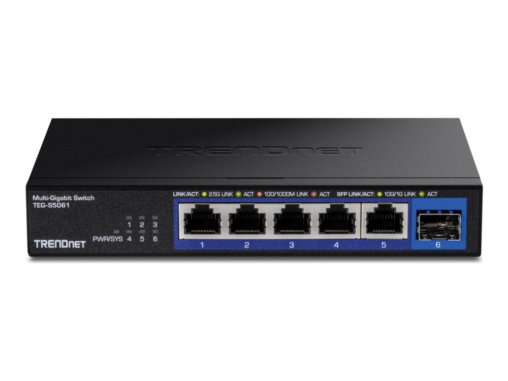 TRENDnet TEG-S5061 - Version v1.0R - switch - ikke administreret - 5 x 1/2.5G x 1 Gigabit / 10 Gigabit SFP+ - væg-monterbar - TAA-kompatibel