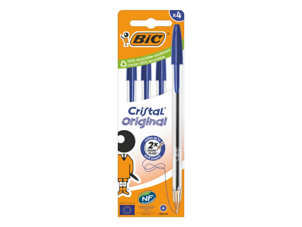 Bic Cristal Original, Clip, Stick-Kugelschreiber, Blau, 4 Stück(E), Medium