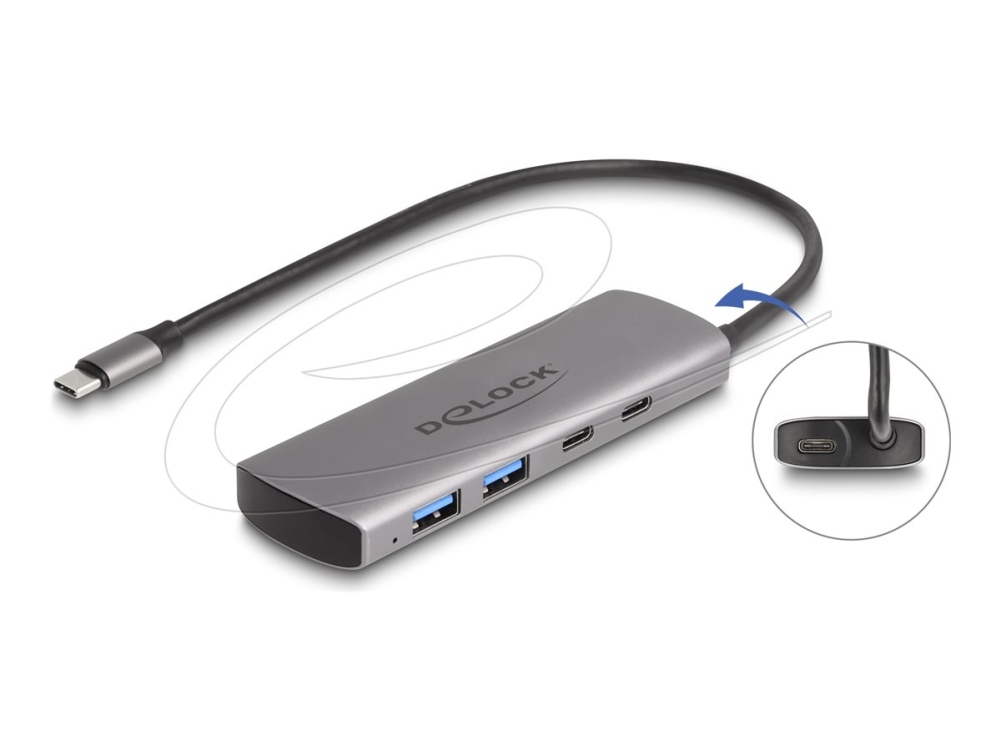 Delock 64299, Usb 3.2 Gen 1 (3.1 Gen 1) Type-C, Usb 3.2 Gen 2 (3.1 Gen 2) Type-A, Usb 3.2 Gen 2 (3.1 Gen 2) Type-C, 10000 Mbit/S, Grau, Metall, 0,3 M