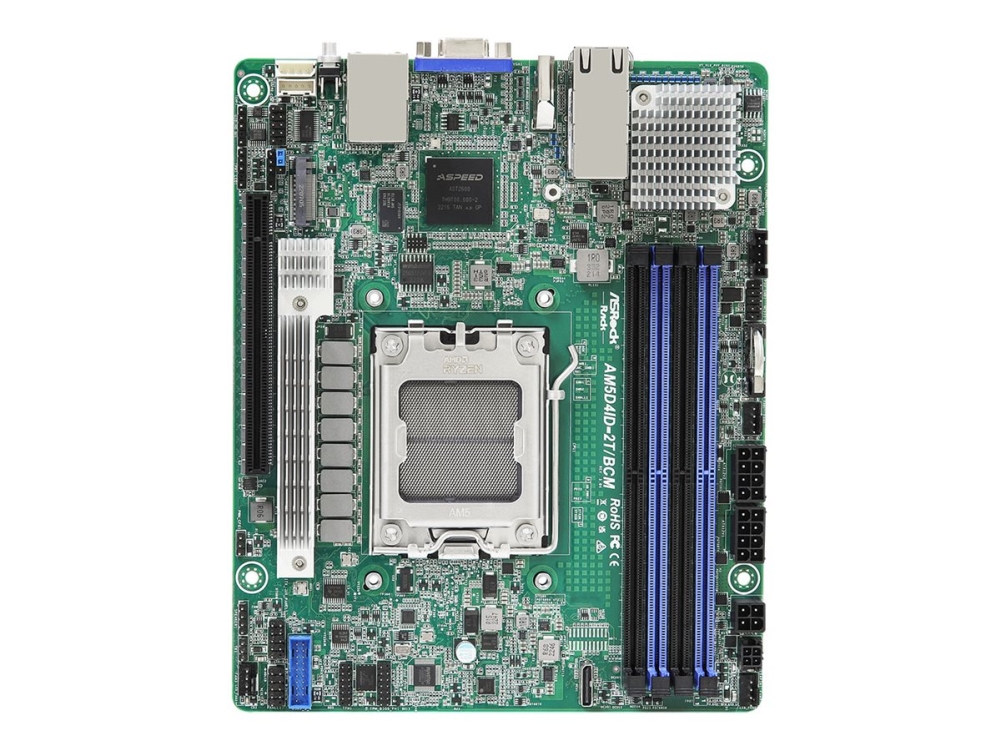 ASRock Rack AM5D4ID-2T/BCM - Moderkort - djup mini-ITX - Socket AM5 - AMD X300 Chipuppsättning - USB 3.2 Gen 1 - 2 x 10 Gigabit LAN - inbyggda grafiken | Datorkomponenter - Moderkort - AMD Moderkort | GameStuff