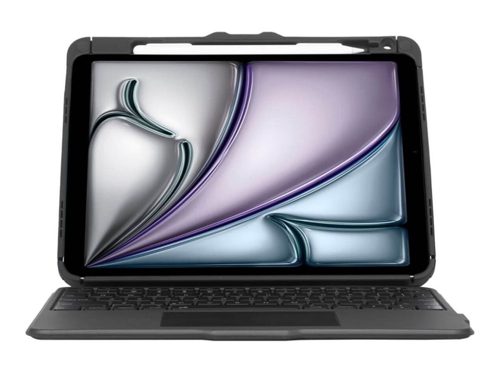Targus Versavu - Tastatur og folio-kasse (tastaturetui) - med trackpad - bagbelyst - trådløs - Bluetooth 5.0 - QWERTY - UK - sort