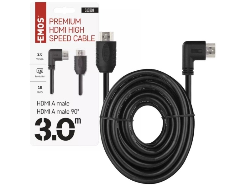 Emos Hdmi 2.0 High-Speed-Kabel A-A Stecker - A Stecker 90° 3 M
