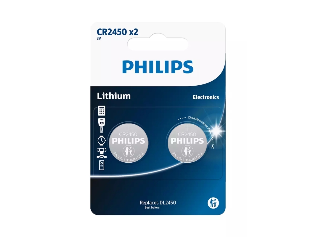 Philips Knopfzellenbatterie Lithium Cr2450 2Er-Pack -2301964
