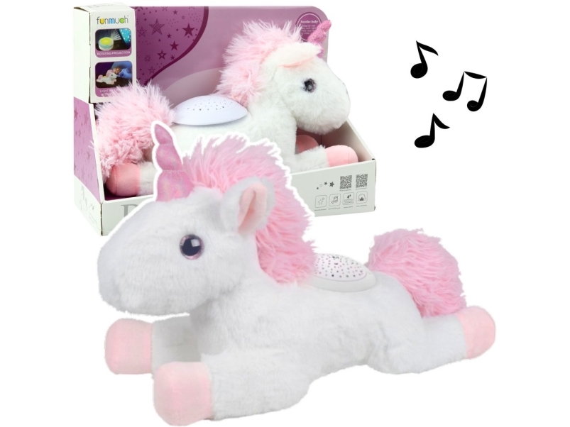 Plüsch Einhorn Schlafend Kuschelig Projektor Sound Weiß