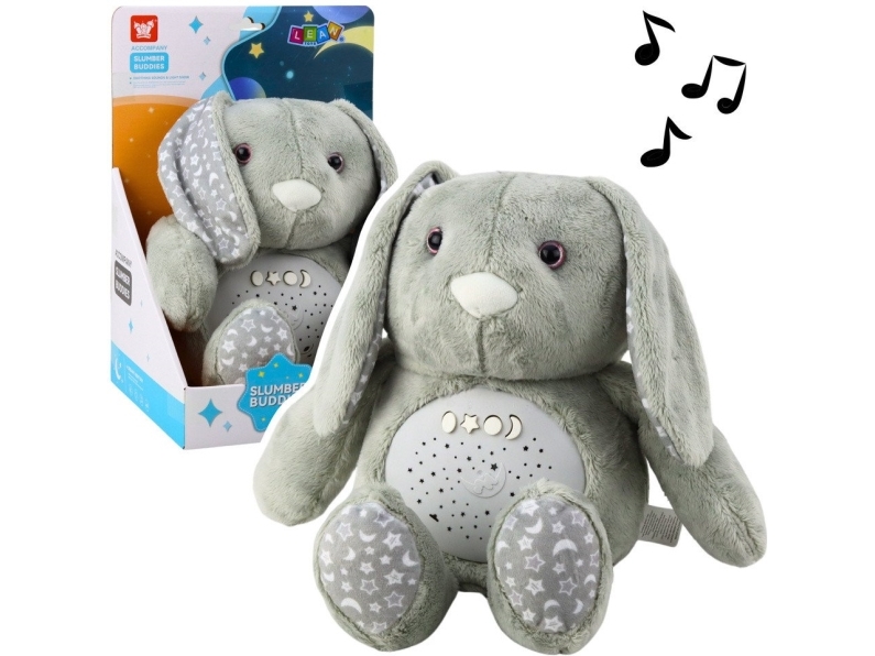 Lean Toys Pliušinis triušis su projektoriumi ir lopšinėmis kūdikiams