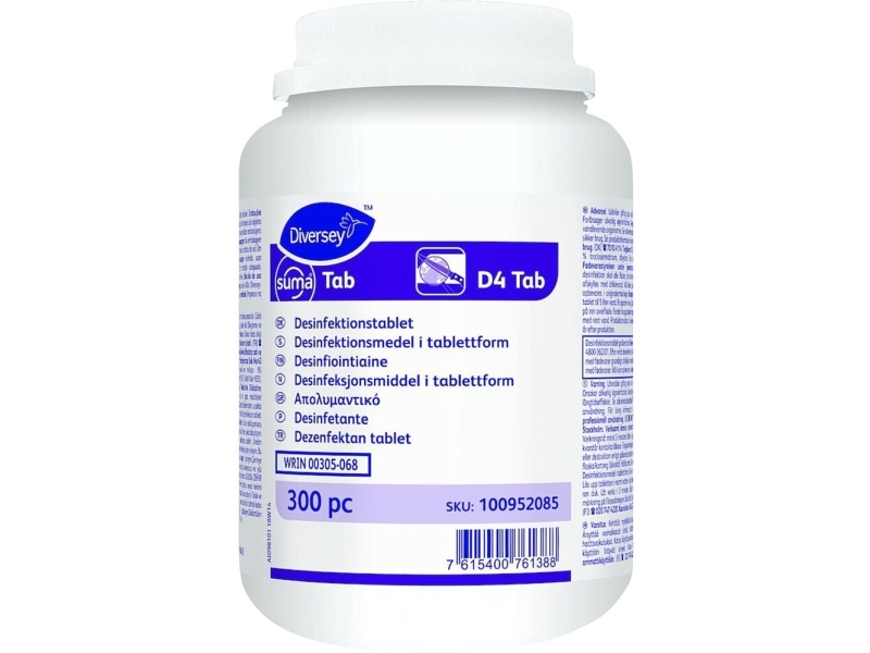 Klortablet, Diversey Suma Tab D4, Uden Farve Og Parfume - (4 Stk.)