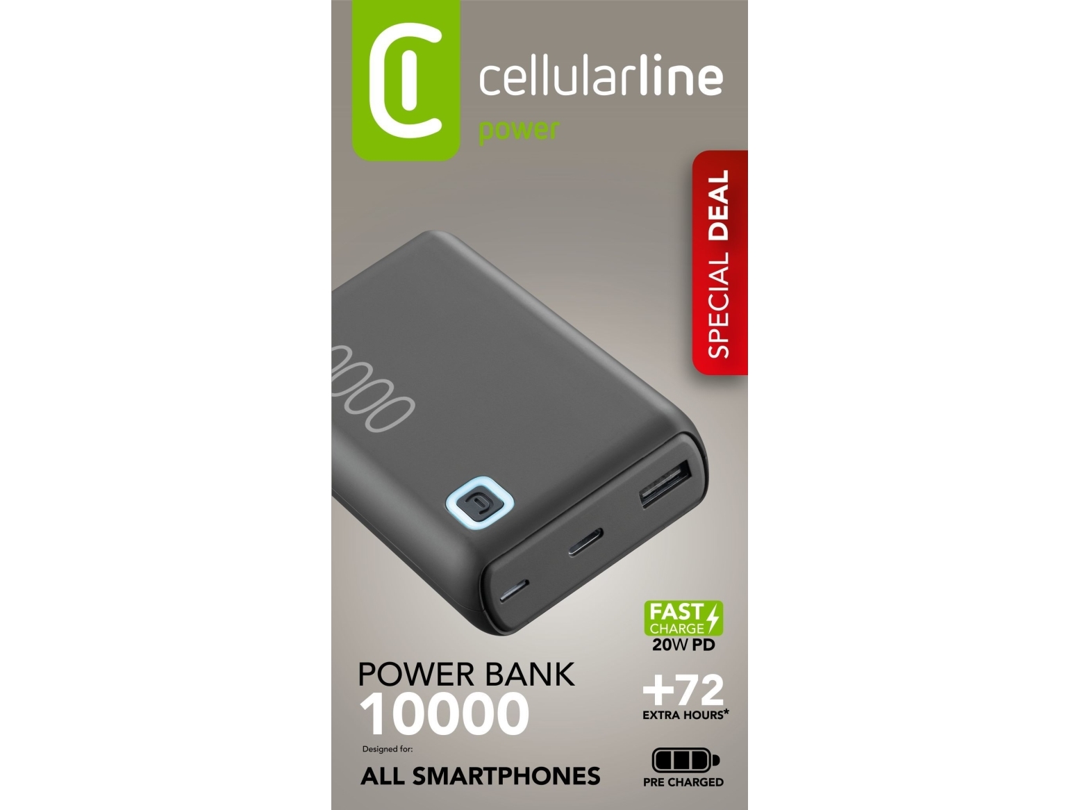 Cellularline 8018080485886, 10000 Mah, Lithium-Ion (Li-Ion), Sort