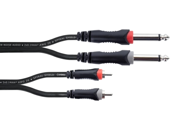 Cordial 14842, 2 X 6.35Mm, Hanstik, 2 X Rca, Hanstik, 6 M, Sort, Rød