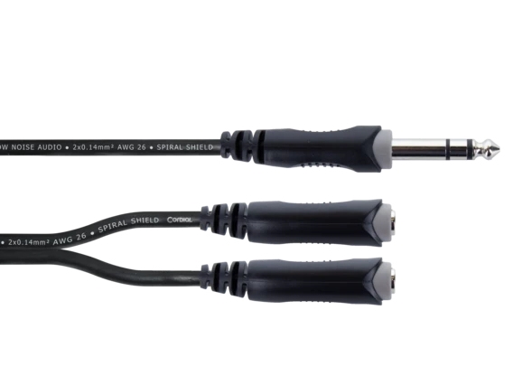 Cordial 14882 Jack Audio Y-adapter [1x jackkontakt 6,3 mm (stereo) - 2x 1 jackanslutning, 6,3 mm stereo] 0,30 m Svart PVC-mantel, Tvillingkabel
