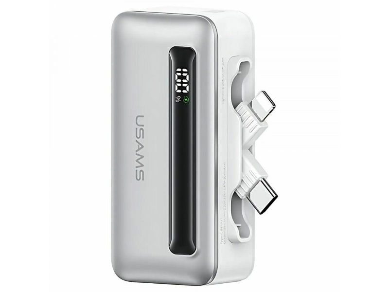 Powerbank Usams Us-Cd233 4500Mah Usb-C, Lightning 20W Pd Fast Charge Srebrny/Silver