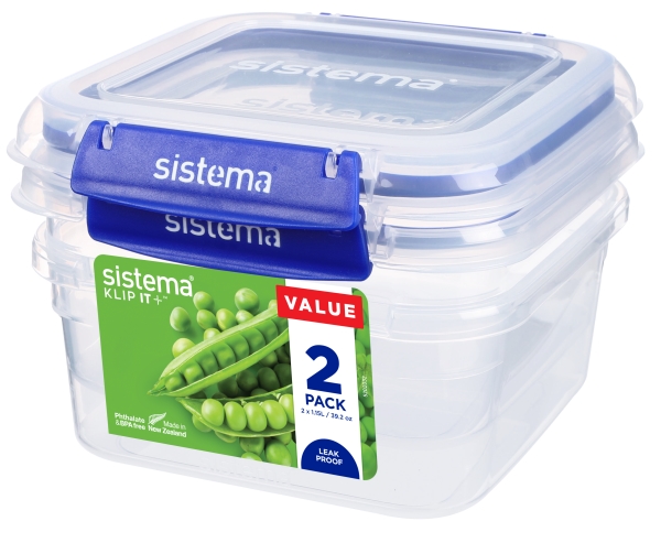Sistema - 1,15L Square Klip It Plus 2 Pack | Köksutrustning - Köksredskap | GameStuff